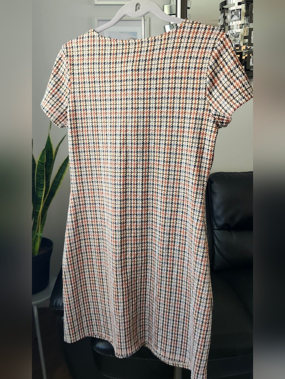 Button-Front Plaid Mini Dress in Rust & Black - Picture 5 of 6
